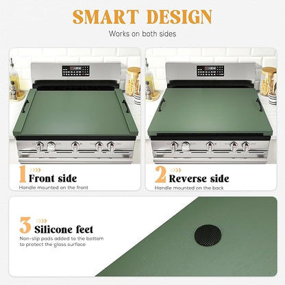 GASHELL Noodle Board Stove Cover with Handles, Multiple Stove Top Cover Board for Electric/Gas Stove Top(Forest Green)