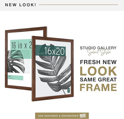 MCS Studio Gallery 16x20 Poster Frame Walnut Woodgrain Engineered Wood, Vertical & Horizontal Wall Hanging Large Picture Frame for Photos, Posters & Art Prints (1-Pack)