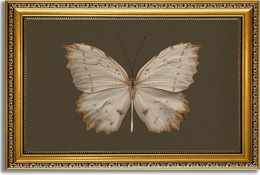 YD&YZY Gold Framed Vintage Wall Art Canvas Classical Butterfly Dark Gray Farmhouse Wall Decor Retro Moody Aesthetic Art Painting Picture Print Artwork Decor for Bedroom Bathroom 16x24 inch Framed