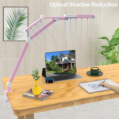 Micomlan Architect Desk Lamp for Home Office, Pink Desk Lamp with Clamp for Working, 24W Bright Rotatable Led Table Light Stepless Dimming Tempering Wide Computer Light for Crafting Puzzle Hobby