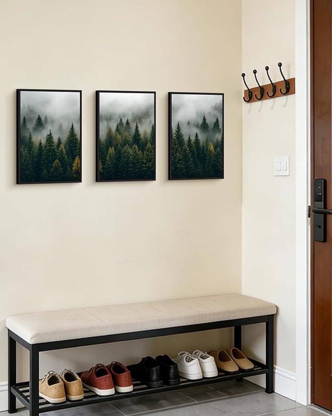 Drsoum Fog Pine Tree Landscape Wall Art Framed Nature Misty Nordic Forests Prints Morden Farmhouse Rustic Artwork Hallway Bathroom Ready to Hang 11x14in Black Framed