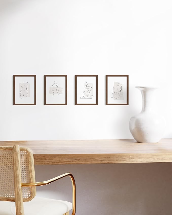 HAUS AND HUES Walnut Wood 5x7 Picture Frames - Bulk Set of 4, Natural Gallery Wall Frames for Photos (Walnut Oak Frames)