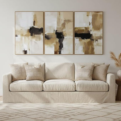 Neutral Abstract Textured Framed Canvas Wall Art Set, Minimalist Wall Decor Modern Art Prints, Black Brown Wall Painting Artwork for Living Room,Bedroom,Dining Room,Office, 16"x24"x3