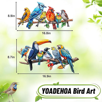 YOADEHOA 2Pcs Metal Bird Outdoor Wall Art Decor, Hummingbird Wall Silhouette Art, Bird on Branch Wall Sculpture Hanging Indoor Outdoor for Yard Garden and Patio (Birds D)