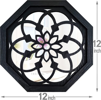 ZOLAPI 2-Piece Octagon Wall-Mounted Mirrors,Vintage Farmhouse Mirror for Wall Decor,Black Decorative Accent Mirror for Foyer, Bathroom, Bedroom. (12”x12”)