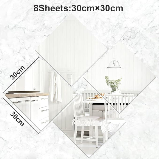JUNEBRUSHS 8 Pack Self Adhesive Acrylic Mirror, Flexible Plastic Sheets Wall Stickers,2MM Thick Mirror,Frameless Small Mirror