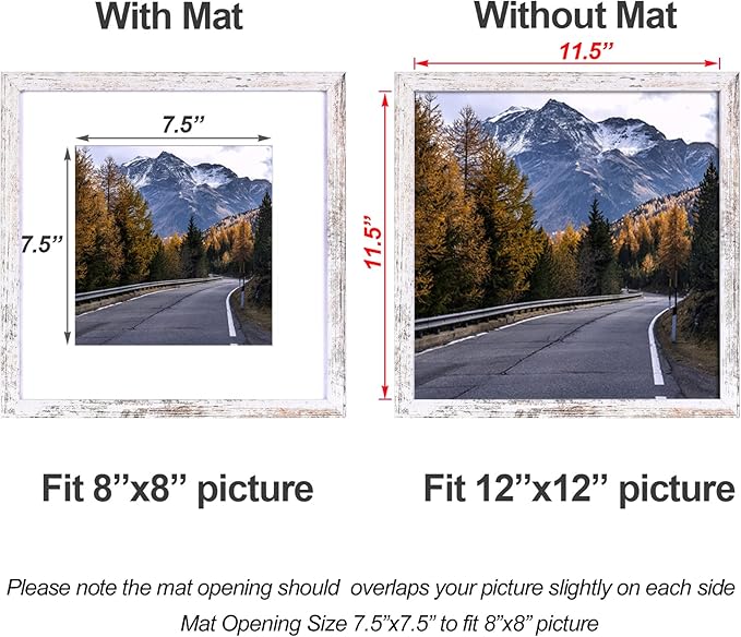Yaetm 12x12 Picture Frame with Mat for 8x8 Set of 9, Square 12 x 12 Frames, White Gallery Wall Frame 12x12 for Wall Hanging (9 pack, Rustic White)
