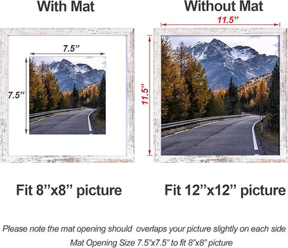 Yaetm 12x12 Picture Frame with Mat for 8x8 Set of 9, Square 12 x 12 Frames, White Gallery Wall Frame 12x12 for Wall Hanging (9 pack, Rustic White)