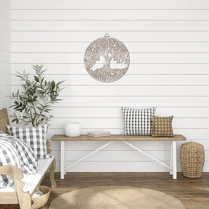 Yalikop Tree of Life Wooden Wall Art Decor Wooden Wall Sculpture 11.8 Inch Tree of Life Wood Hollowed Out Hanging Sign for Farmhouse Home Hanging Decoration Supplies(White)