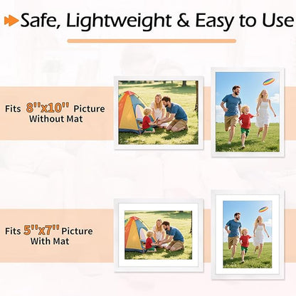 8x10 Picture Frame Set of 8, White Photo Frames for Tabletop or Wall Display, Fits Pictures 5x7 with Mat or 8x10 Without Mat, Frame Collage with HD Plexiglass for Gallery Home Wall Decor