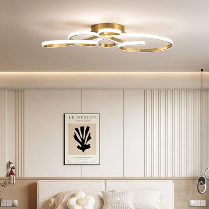 56W Modern LED Ceiling Light, Flower Flush Mount Light Fixture with Remote Control Gold Dimmable Ceiling Lamp for Living Room, Bedroom, Dining Room, Hallway, Kitchen