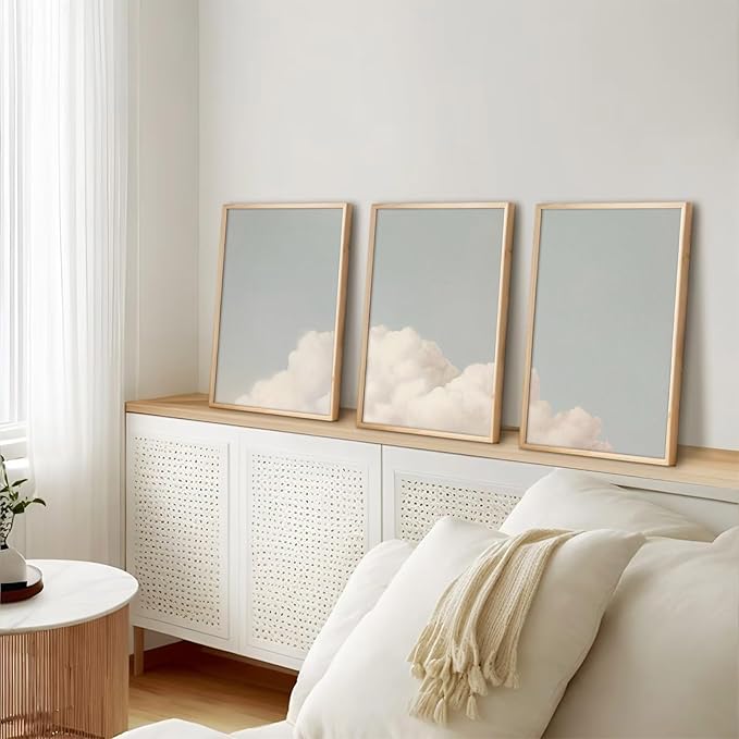 Pennclys Clouds Wall Art Decor Over The Bed Sky Canvas Wall Art Abstract Minimalist Clouds Prints Painting Blue Sky Wall Decor Pictures for Living Room Bedroom 24x36 Inch Unframed Set of 3