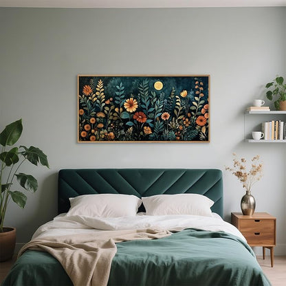 Vintage Dark Botanical Framed Canvas Wall Art Set, Colorful Floral Wall Decor, Nature Wildflower Wall Painting, Colorful Blossom Art Prints for Living Room, Bedroom, Office - 20"X40"x1