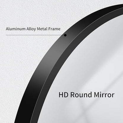 Black Round Mirror, 48 inch Large Circle Mirrors, Oversized Round Bathroom Mirrors, Aluminum Metal Frame Big Round Mirror, Huge Circluar Wall Mirror for Bathroom Living Room Entryway Bedroom