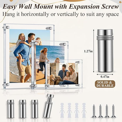 Novabright 8x10, 5x7, 4x6 Inch Acrylic Floating Picture Gallery Frame Set 10 Pack 3 Size Wall Mount Clear Picture Floating Frame Bulk Double Panel Hanging Photo Frameless Frames Office Home Display