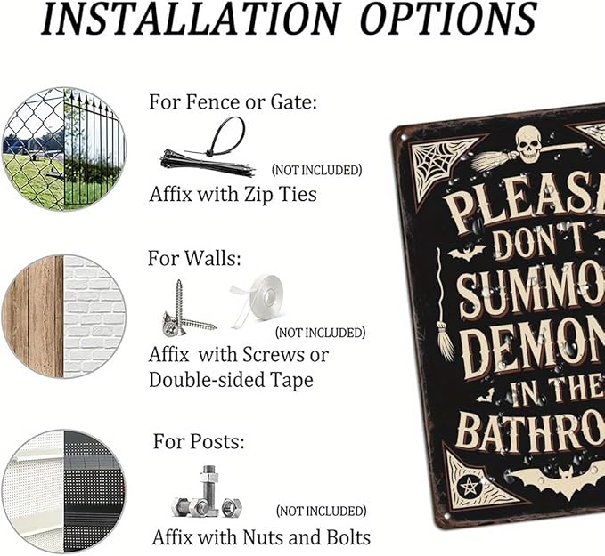 Please Don't Summon Demons in the Bathroom Metal Tin Sign Halloween Theme Wall Hanging Vintage Style Wall Decor for Bathroom Halloween Party Entryway Spooky Home Decor Poster 8x12 Inch