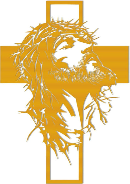 Slickss Golden Jesus Wall Art, Metal Cross Wall Decor with Jesus Figure, 14x10 Inch Religious Wall Hanging, Christian Home Decor for Living Room, Office, Bedroom