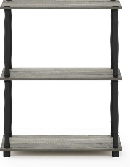 Furinno 18029GYW/BK Turn-N-Tube 3-Tier Compact Multipurpose Shelf Display Rack, Classic, French Oak Grey/Black, 3-Tier Classic Tubes