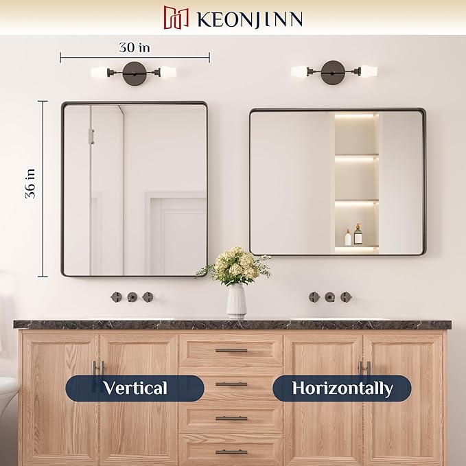 Keonjinn Black Bathroom Mirror, 30 x 36 Inch Rounded Rectangle Sandblasted Finish Bathroom Mirrors for Over Sink, Matte Black Farmhouse Mirror with Seamless Frame, HD Tempered Glass Vanity Mirror