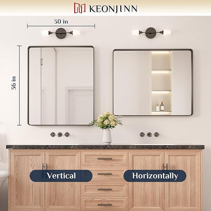 Keonjinn Black Bathroom Mirror, 30 x 36 Inch Rounded Rectangle Sandblasted Finish Bathroom Mirrors for Over Sink, Matte Black Farmhouse Mirror with Seamless Frame, HD Tempered Glass Vanity Mirror