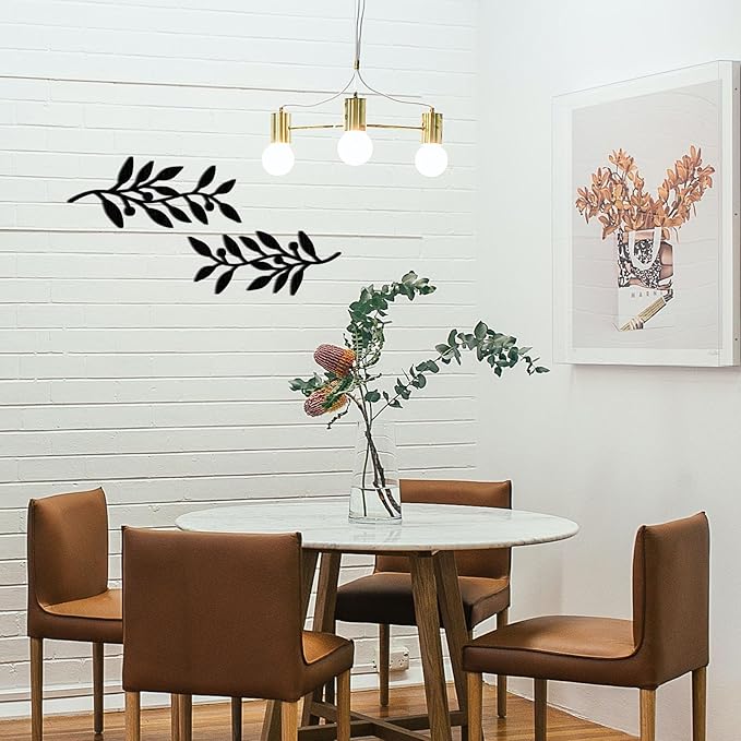 Zzbakress 2 Pieces Black Leaf Wall Decor Living Room, Wooden Vine Olive Branch Leaves Wall Decorations, Wooden Wall Art Decor For Hallway Bathroom Outdoor (Black)