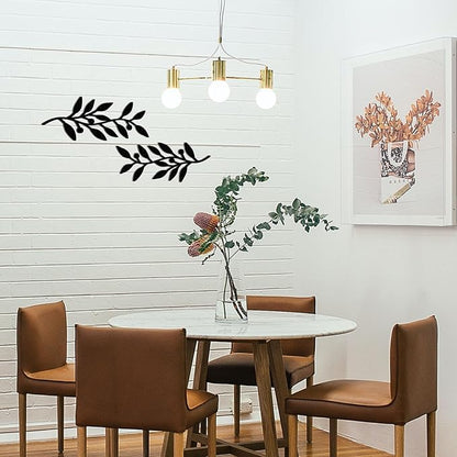 Zzbakress 2 Pieces Black Leaf Wall Decor Living Room, Wooden Vine Olive Branch Leaves Wall Decorations, Wooden Wall Art Decor For Hallway Bathroom Outdoor (Black)