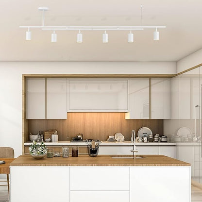 Globe Electric West 64" 6-Light Track Lighting, Matte White, Center Swivel Bars, Bulb Not Included