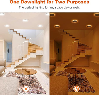 ZYC Canless LED Recessed Lighting 4 Inch 6 Pack 5CCT Ultra-Thin Downlight Lights with Night Light Mode,9W 800LM Dimmable Retrofit Wafer Recessed Ceiling Light,1800K to 6000K