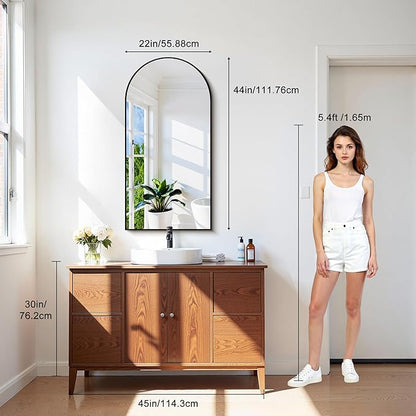 CIRCUMI Arched Wall Mirror, 22"x44" Black Arched Mirror with Tempered Glass, Metal Frame, Large Size for Bathroom, Living Room,Entryway,Over Sink, Arch Mirror for Decor,Shatterproof&Crystal-Clear