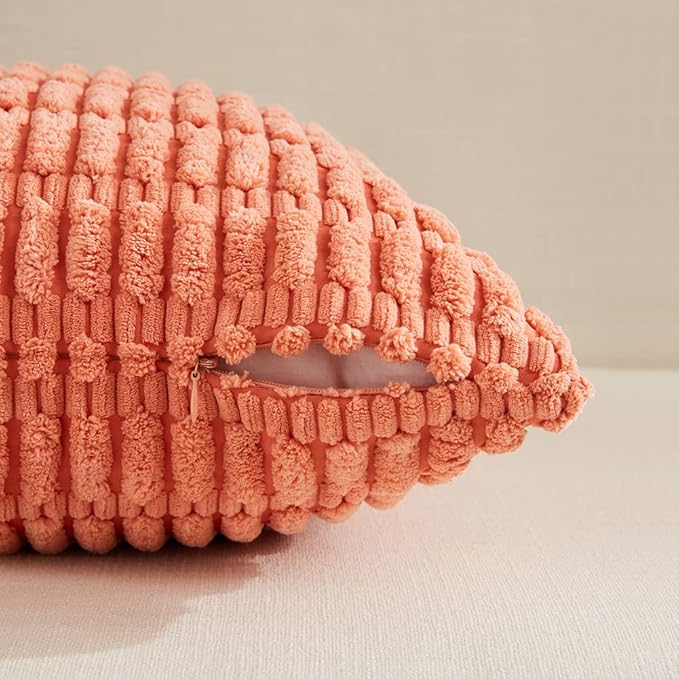 Fancy Homi 4 Packs Decorative Throw Pillow Covers for Living Room Couch Bed, Modern Farmhouse Boho Home Décor Accent Cushion Case, 24" x 24", Coral