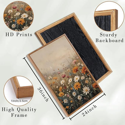 IARTTOP Extra Large Botanical Brown Framed Wall Art 24x36 Inch Set of 3 Vintage wildflower Art Prints Calming Nature Floral Landscape Wall Decor for Living Room Dining room Bedroom