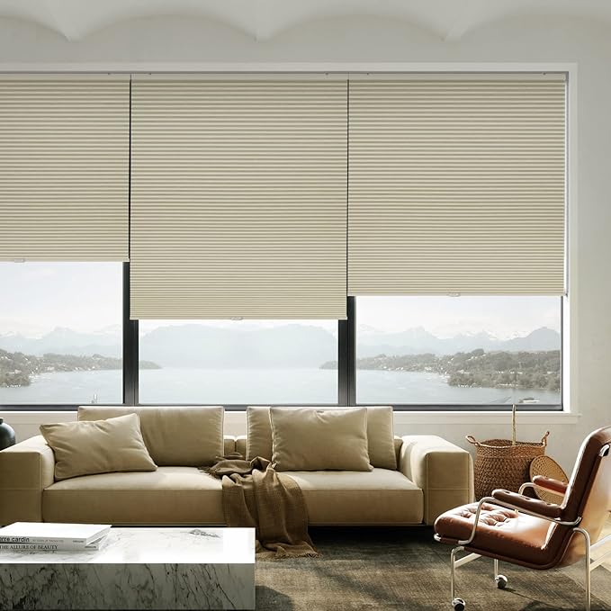 LazBlinds Cordless Cellular Shades, Blackout Privacy Honeycomb Shades for Home, Thermal Insulation Noise Reduction Blinds for Windows, 30'' W x 48'' H, Cream