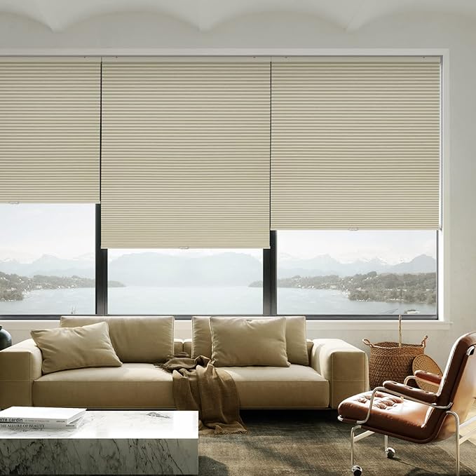 LazBlinds Cordless Cellular Shades, Blackout Privacy Honeycomb Shades for Home, Thermal Insulation Noise Reduction Blinds for Windows, 29'' W x 64'' H, Cream