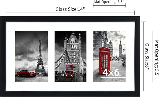 Fixwal 8x14 Collage Picture Frame with Three Openings for Displaying 4x6 Pictures, 4x6 Picture Frame Collage, Gallery Wall Frame, Multi Picture Frames for Wall Decor