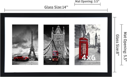 Fixwal 8x14 Collage Picture Frame with Three Openings for Displaying 4x6 Pictures, 4x6 Picture Frame Collage, Gallery Wall Frame, Multi Picture Frames for Wall Decor
