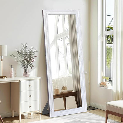 65"x22" Full Length Mirror Solid Wood Frame Floor Mirror with Stand for Living Room, Bedroom Hanging Standing or Leaning, White