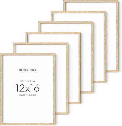 HAUS AND HUES Beige Oak Wood 12x16 Picture Frame - Modern Wood Wall Art Display - Lightweight 12x16 Frame for Art Prints, Photos, Posters - Ready-to-Hang Vertically & Horizontally (Set of 6)
