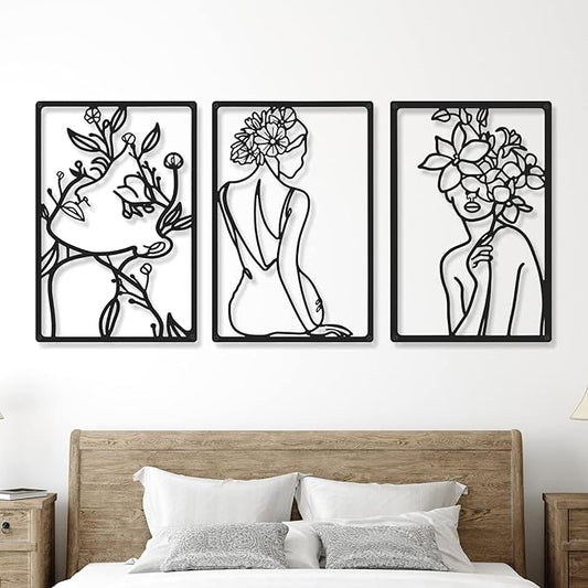 Cindeer 6 Pcs Black Metal Wall Art Bedroom Abstract Wall Art Woman Silhouette Line Decor Minimalist Abstract Woman Line Drawing Modern Living Room Pictures Decor for Bathroom Salon Silhouette