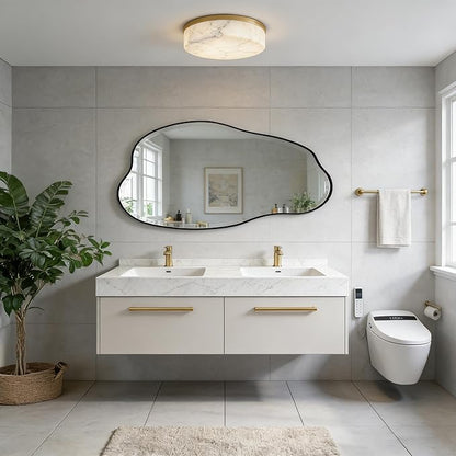 POZINO Irregular Beveled Mirror, 53.5"x27" Asymmetrical Aesthetic Mirror with Metal Frame, Large Cloud Shaped Mirrors for Living Room Bathroom Bedroom Hallway Entryway, Horizontal/Vertical Hanging