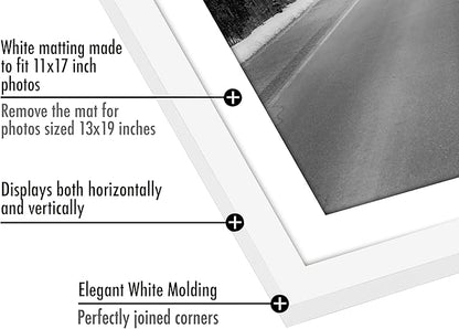 Americanflat 13x19 Picture Frame with Polished Plexiglass - Set of 5 - Use as 11x17 Frame with Mat or Display 13x19 Photo Without Mat - Galleria Collection - Picture Frames for Wall Display - White