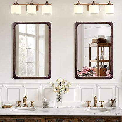 Tanmicoshomy Wood Bathroom Mirror 24 x 36 Inch, Solid Wood Framed Rectangle Mirrors with Tempered Glass for Living Room Bedroom Office or Entryway(Dark Brown)