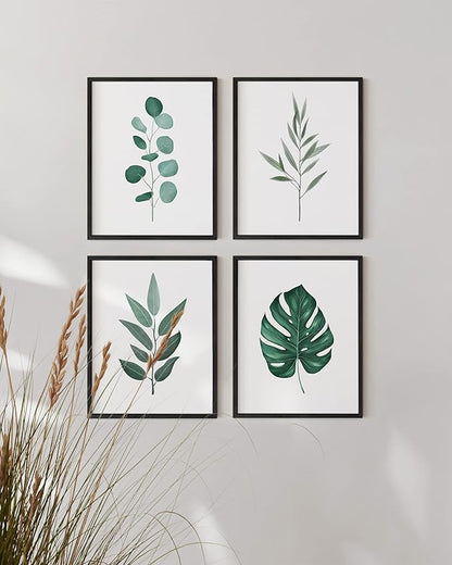 HAUS AND HUES Framed Botanical Wall Art - Plant Wall Decor, Tropical Green Leaves Pictures, Plant Pictures, Leaves Print (11x14, Black Framed)