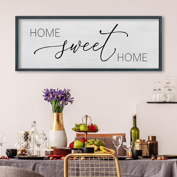 FZMHASLWW Home Sweet Home Wall Decor, 32”X 12” Farmhouse Living Room Above Couch Room Rustic Horizontal Sign, Modern Family Hanging Plaque Wall Art (Black)