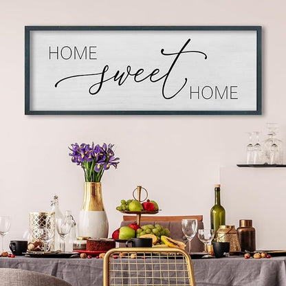 FZMHASLWW Home Sweet Home Wall Decor, 32”X 12” Farmhouse Living Room Above Couch Room Rustic Horizontal Sign, Modern Family Hanging Plaque Wall Art (Black)
