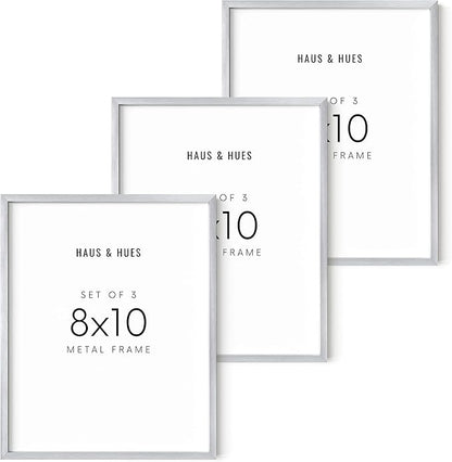 HAUS AND HUES Modern Picture Frame - 8x10, Silver Aluminum Frames for Art, Poster, 3 Pack, Lightweight