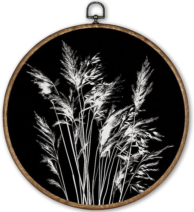 TLESKE Black Vintage Botanical Round Wall Art Decor Framed 10x10, Boho Wildflower Floral Fall Canvas Wall Art Prints Artwork, Rustic Wall Hanging Room Door Decorations Decor for Living Room Bedroom