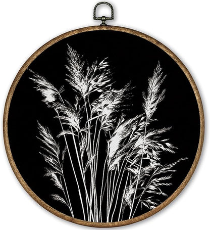 TLESKE Black Vintage Botanical Round Wall Art Decor Framed 10x10, Boho Wildflower Floral Fall Canvas Wall Art Prints Artwork, Rustic Wall Hanging Room Door Decorations Decor for Living Room Bedroom