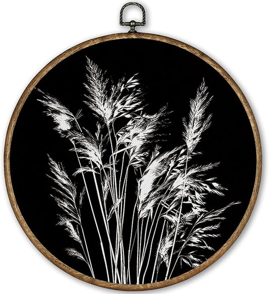 TLESKE Black Vintage Botanical Round Wall Art Decor Framed 10x10, Boho Wildflower Floral Fall Canvas Wall Art Prints Artwork, Rustic Wall Hanging Room Door Decorations Decor for Living Room Bedroom