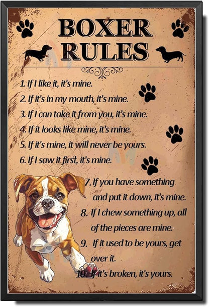 Metal Sign Tin Sign Vintage Wall Art Boxer Rules Tin Sign Paper for Restaurant 8×12 Inches with Metal Frame