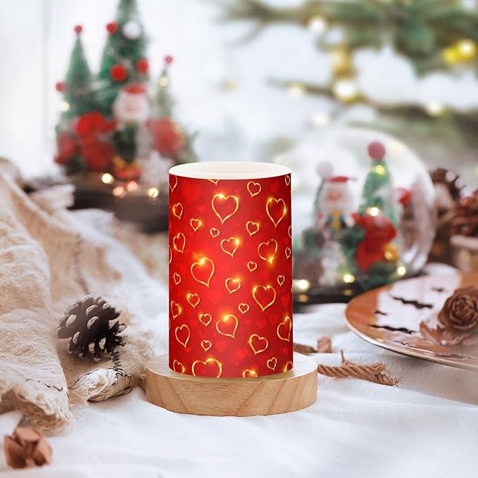 Valentines Lights Flameless Candles Valentines Glden Red Hearts Pillar Candles Set of 2 Battery Operated Remote Control Warm Lights Home Decor